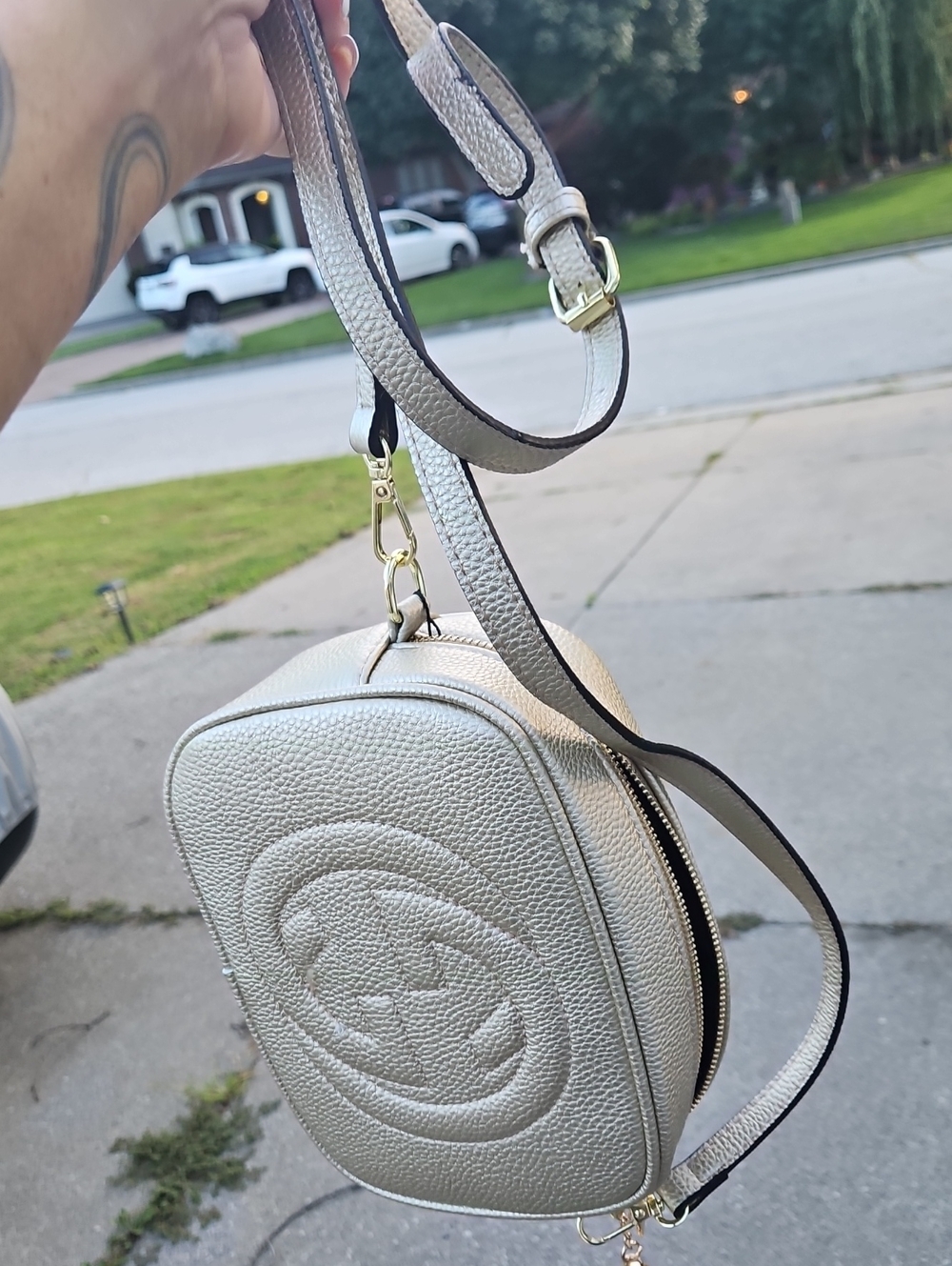 Leather Crossbody Bag in Light Metallic Cream